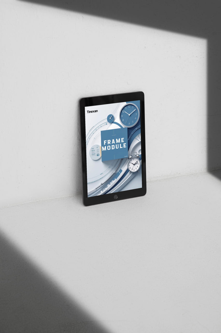 Tablet displaying a Nexus Liberty app on a white surface with a gray background