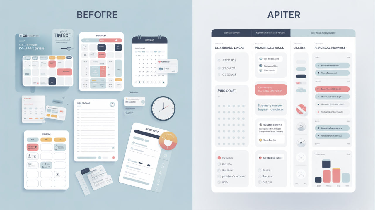 Comparison of 'Before' and 'Apiter' interface designs on a blue background