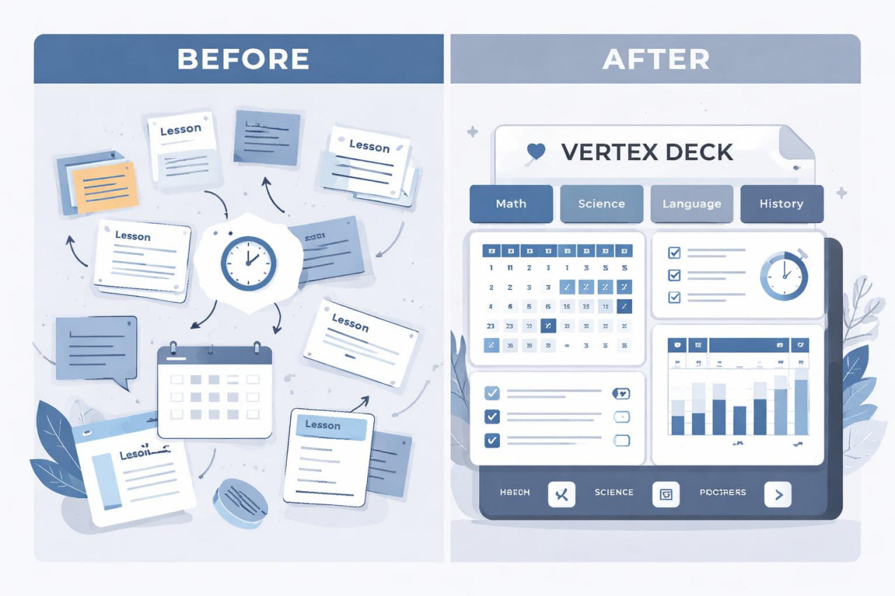 Comparison of educational planning before and after using Vertex Deck software.