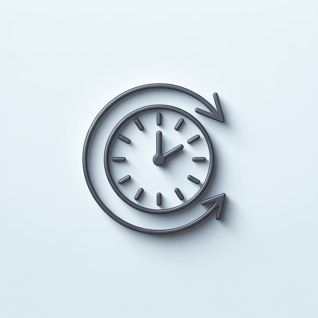 Clock icon with arrows on a light blue background