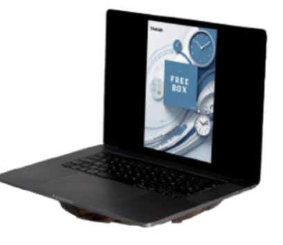 Laptop with a clear acrylic stand on a white background